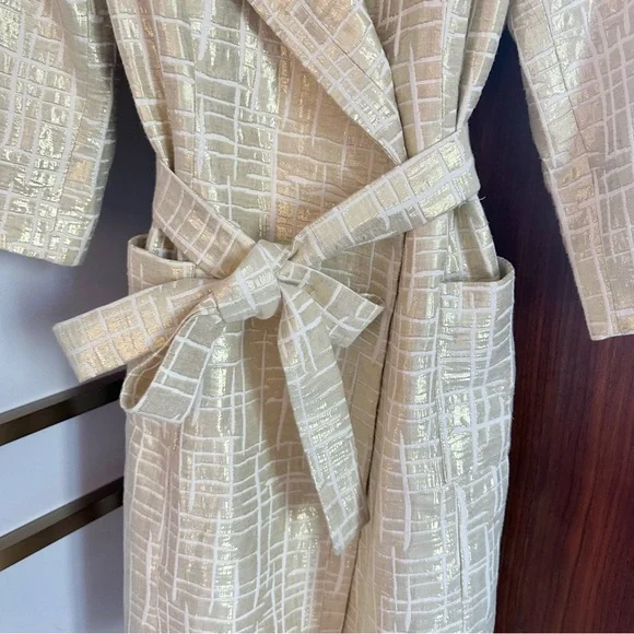 🧥 Victor Costa Metallic Gold Textured Belted Coat – Size 12 - Picture 3 of 12
